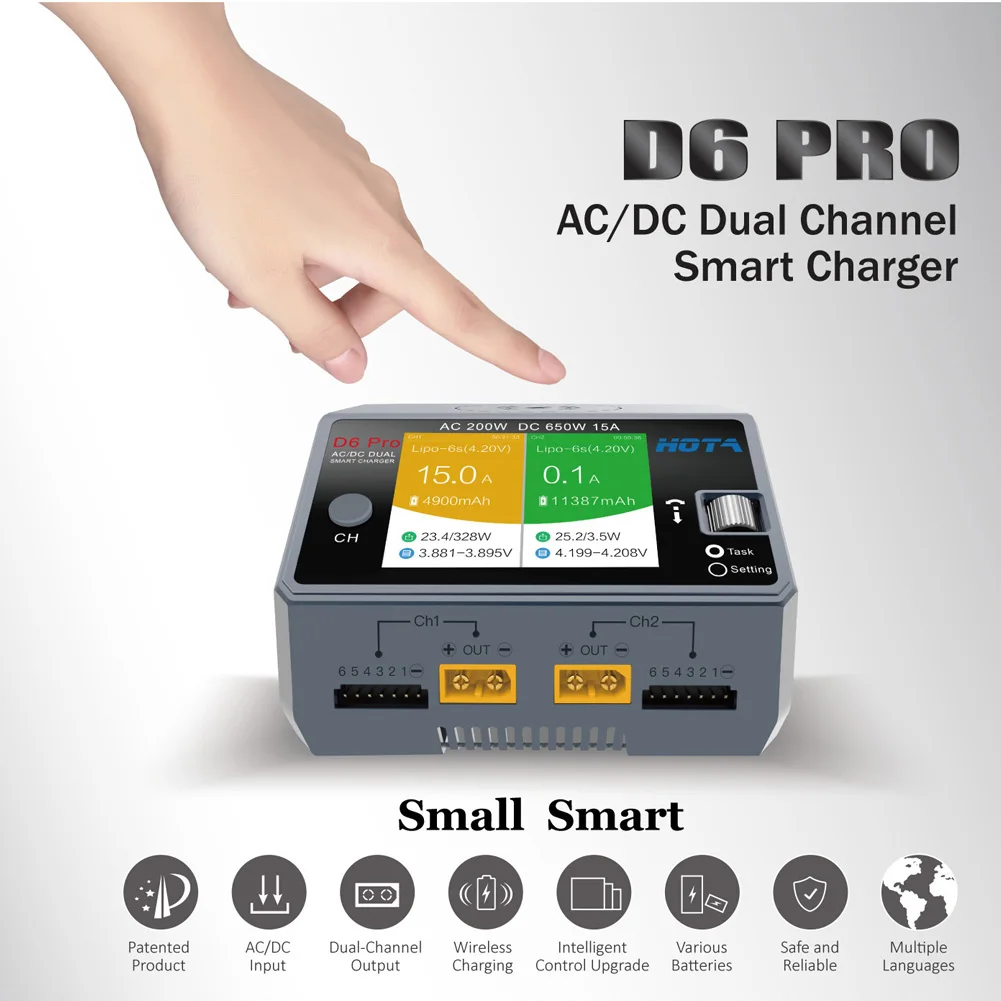 HOTA D6 Pro AC 200w DC 2x325w  - Hota D6 Pro Dual Lipo Charger 评论和价格